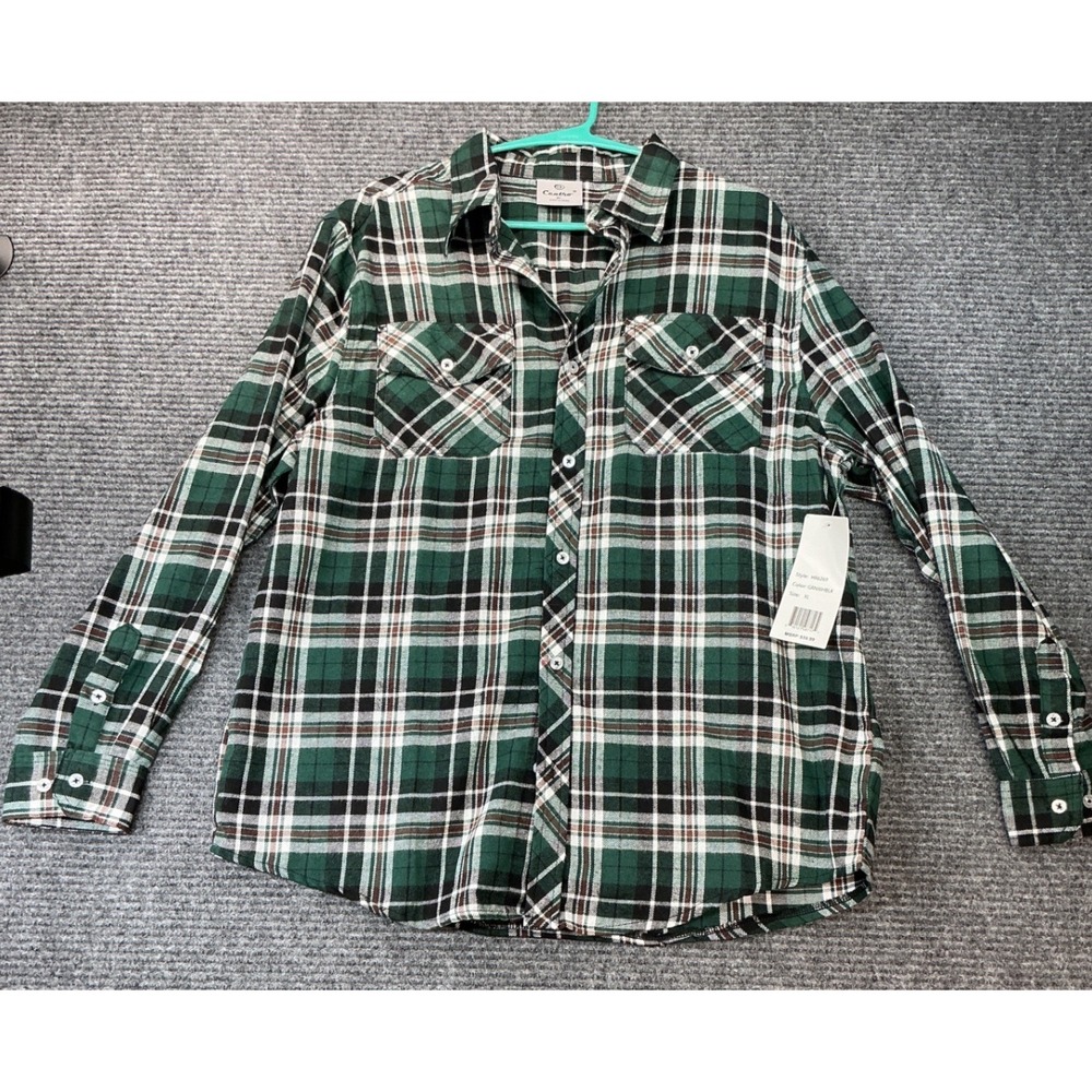 Centro Long Sleeve Button Down Flannel Shirt Mens XL Green White Black New W Tag